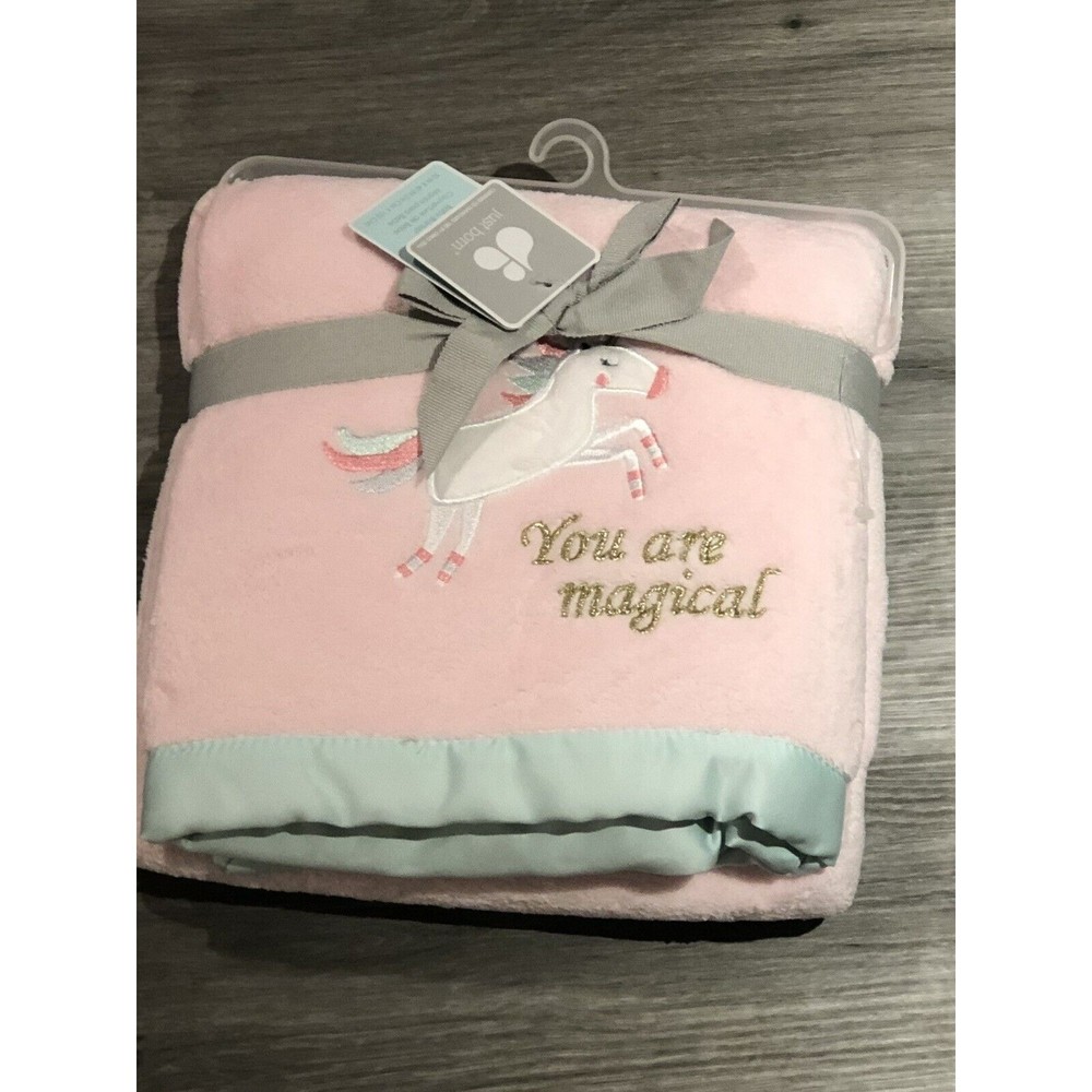 Just Born Baby Girl You are Magical Unicorn Blanket Fleece Aqua Satin Edge New